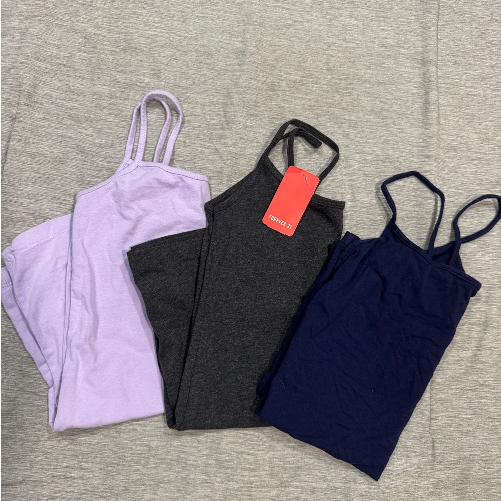 Set of Three Camisoles in Purple, Gray, and Navy